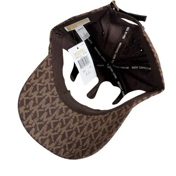 Michael Kors MK Logo Monogram Baseball Cap brown/tan adjustable strap OS - NWT - Picture 6 of 7